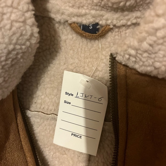 Kids tan Sherpa Lined biker jacket Small - Picture 4 of 7